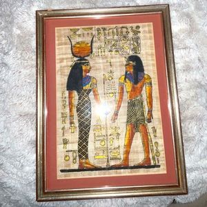 Vintage Authentic Egyptian Papyrus Scroll Painting Framed Couple